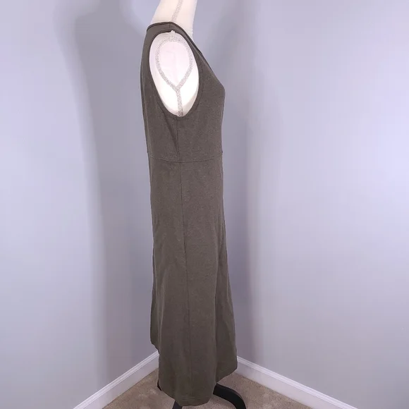 VTG 90's LL Bean Olive Green 100% Cotton Sleeveless Maxi Dress Made In USA MED - Picture 3 of 8